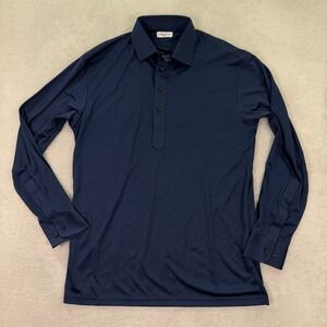 Collars & Co Mens Medium Dress Collar Polo Navy Long Sleeve Performance Shirt